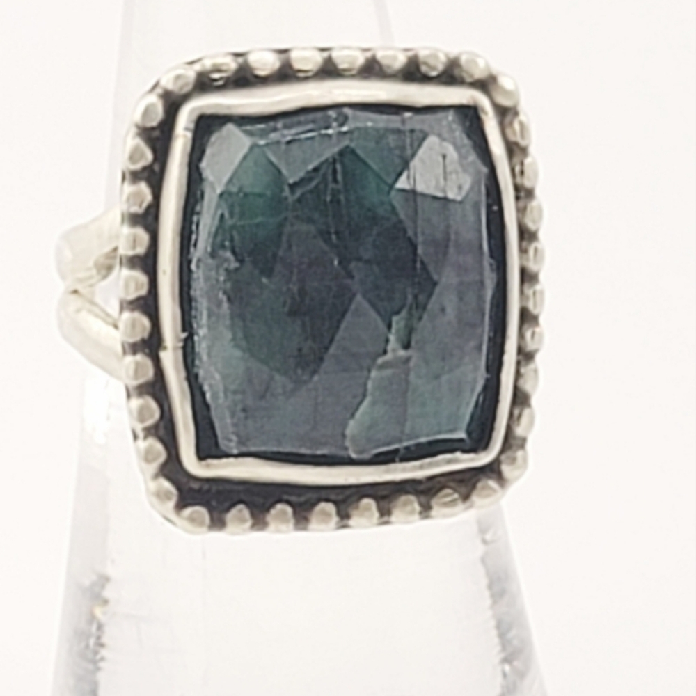 EMERALD SQUARE RING HANDMADE IN STERLING SILVER METAL SIZE 7.5